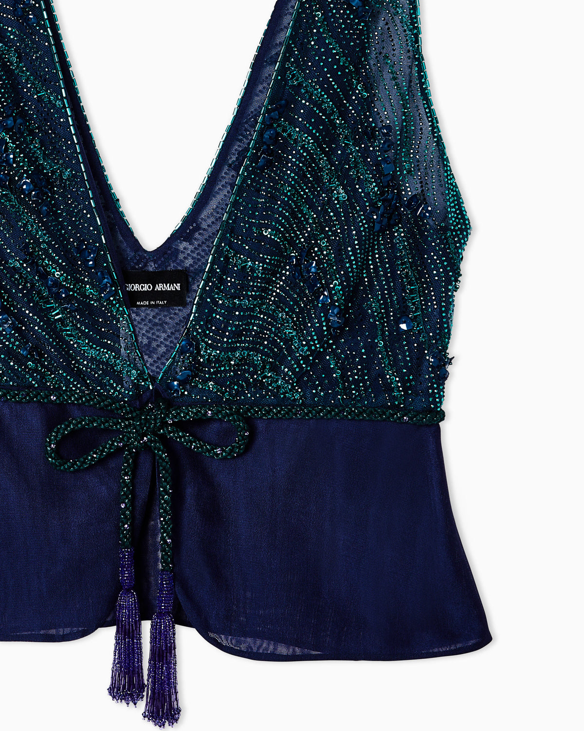V-neck top in viscose and silk with embroidery