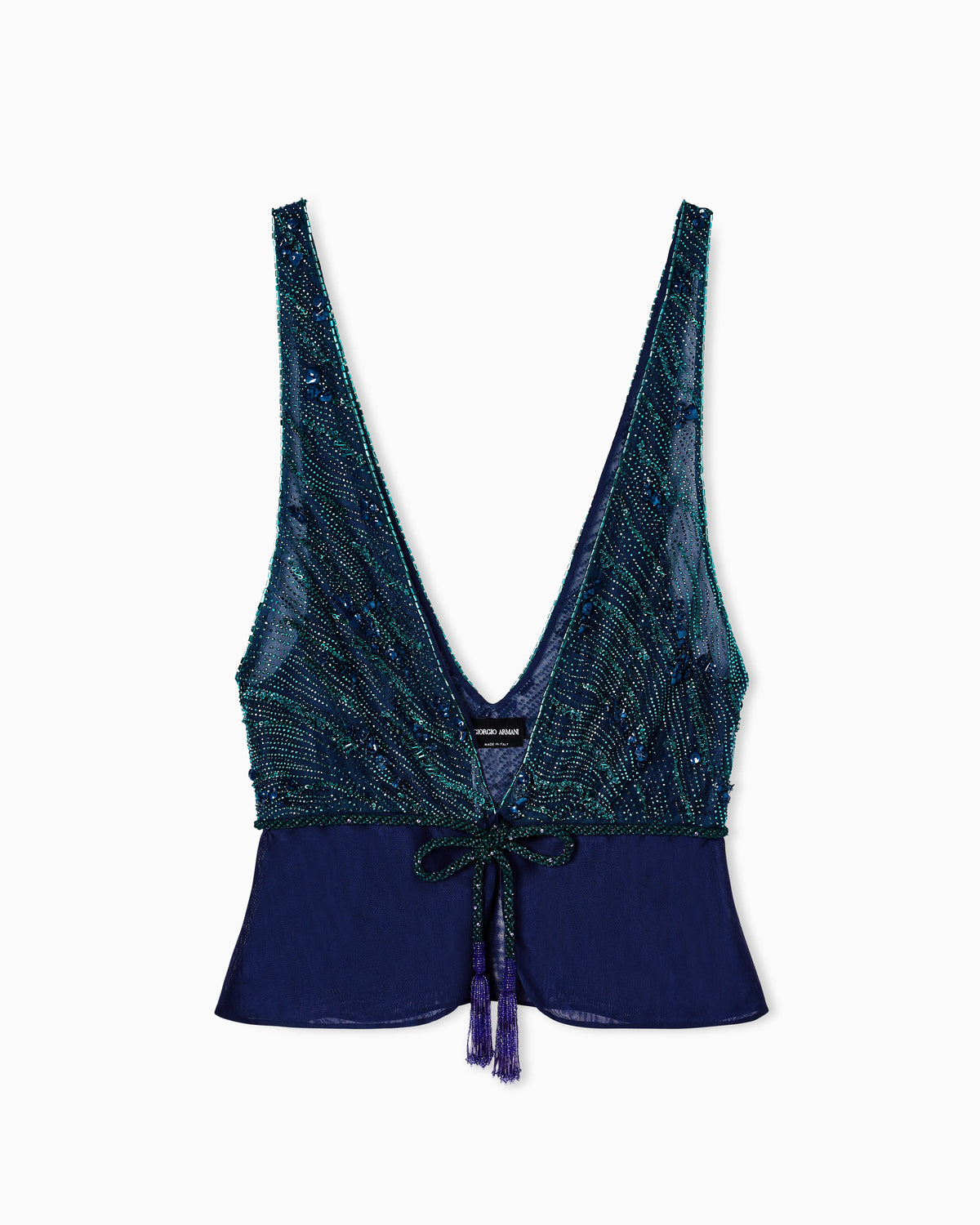 V-neck top in viscose and silk with embroidery