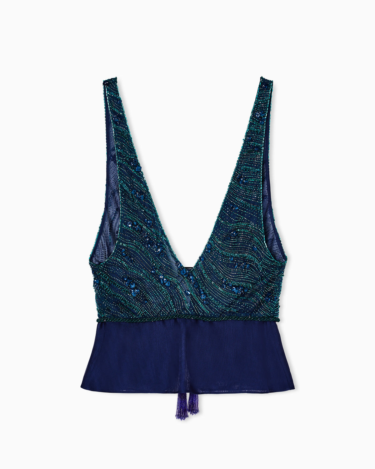 V-neck top in viscose and silk with embroidery