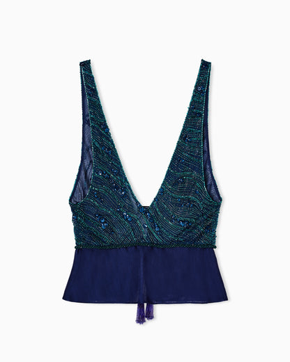 V-neck top in viscose and silk with embroidery