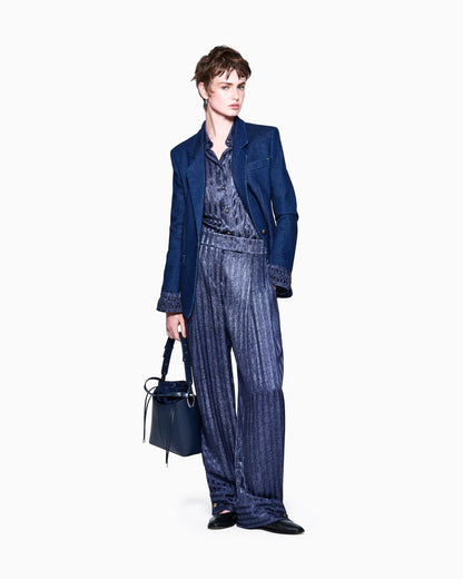 Denim-print silk trousers with pleats Denim Collection
