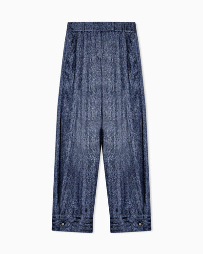 Denim-print silk trousers with pleats Denim Collection