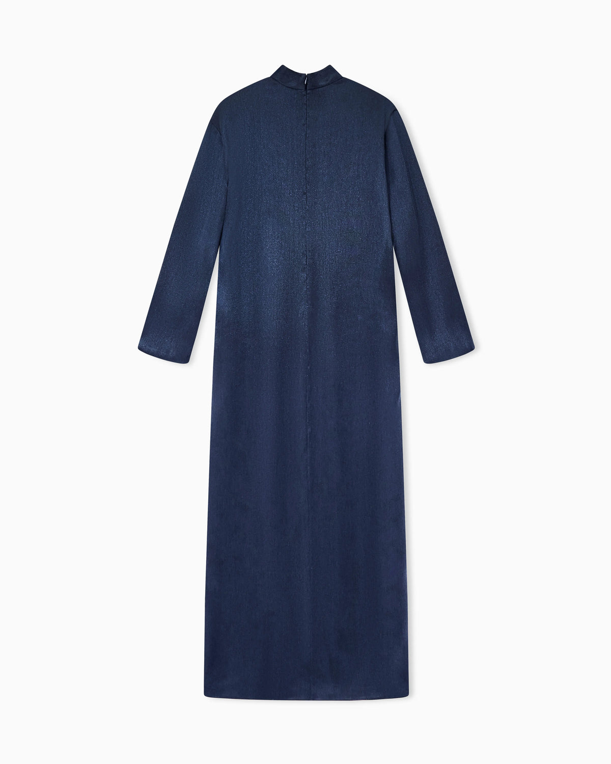 Silk lamé dress with high neck and asymmetric detail
