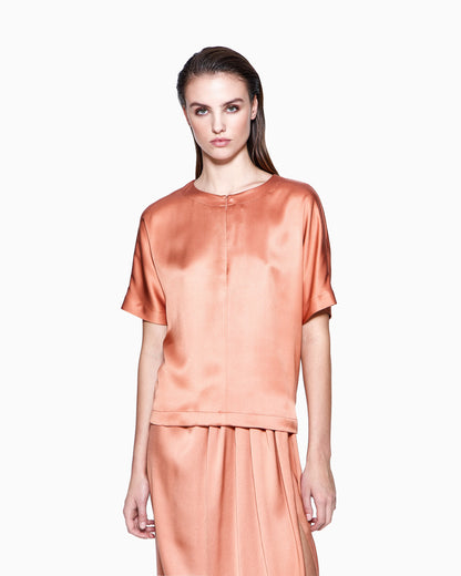 Short-sleeved shirt in double-faced silk satin