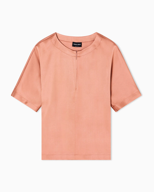Short-sleeved shirt in double-faced silk satin