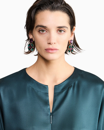Short-sleeved shirt in double-faced silk satin