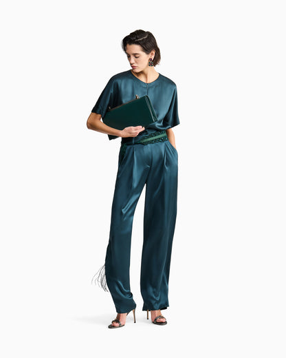 Short-sleeved shirt in double-faced silk satin