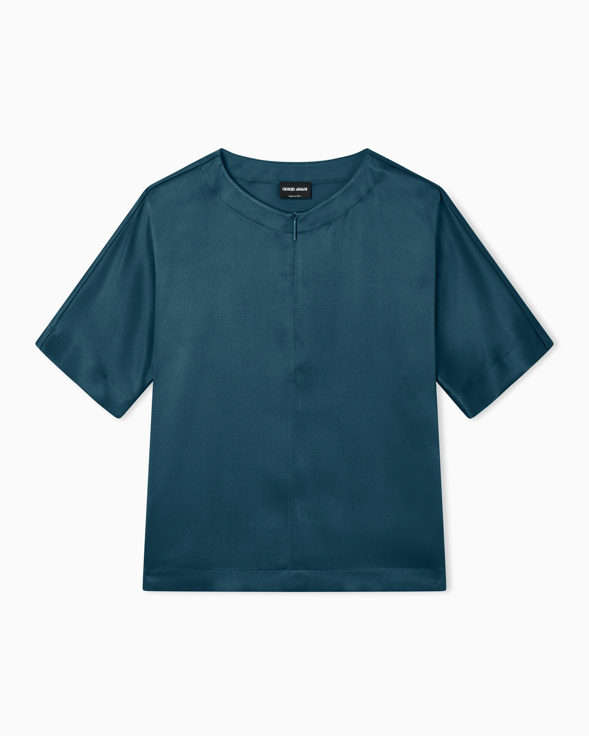 Short-sleeved shirt in double-faced silk satin