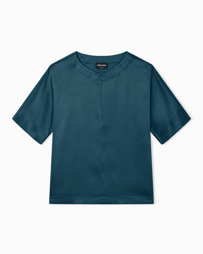 Short-sleeved shirt in double-faced silk satin