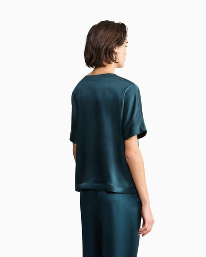 Short-sleeved shirt in double-faced silk satin