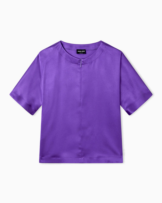 Short-sleeved shirt in double-faced silk satin