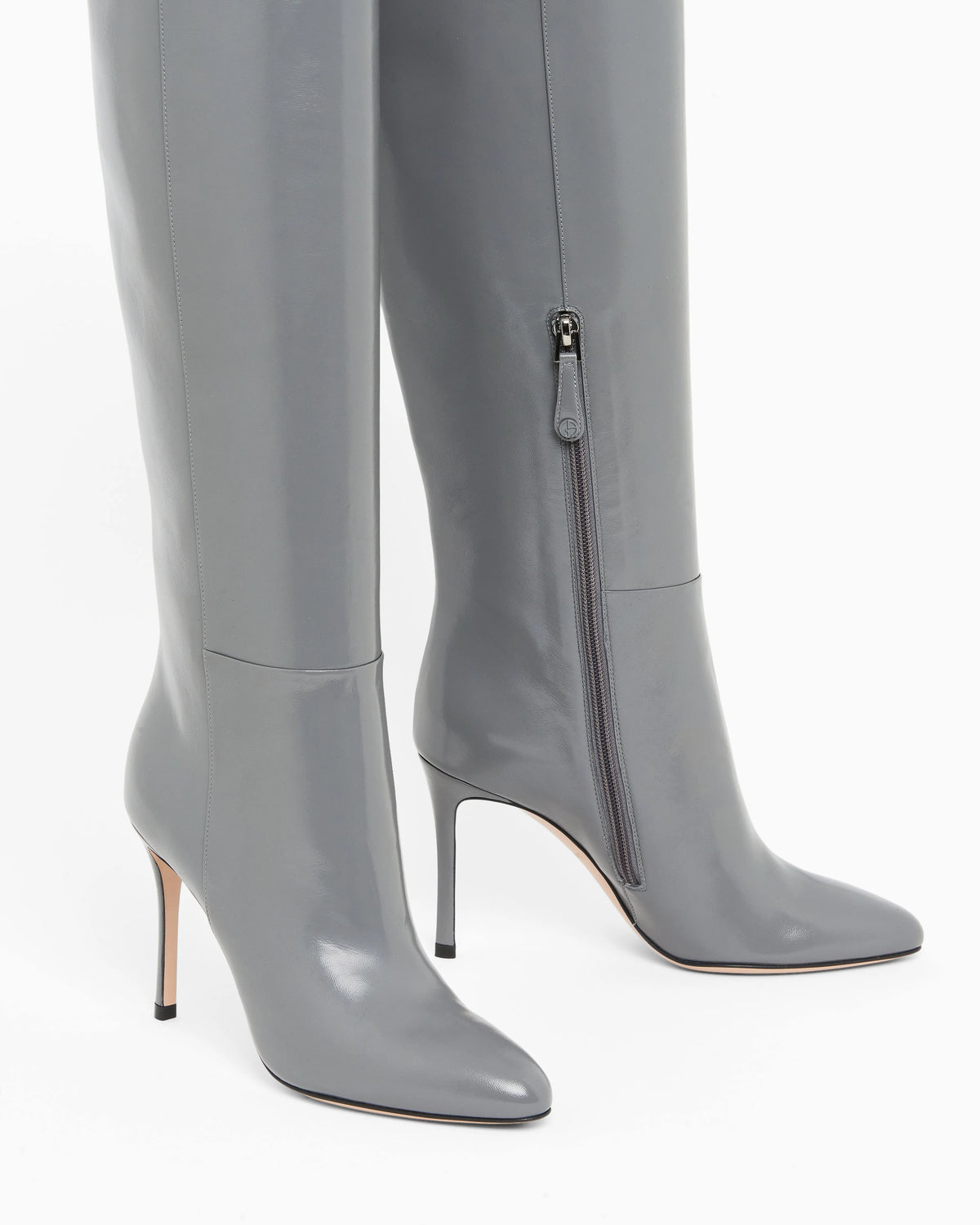 Patent leather high-heeled boots