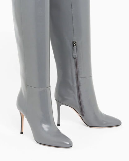 Patent leather high-heeled boots