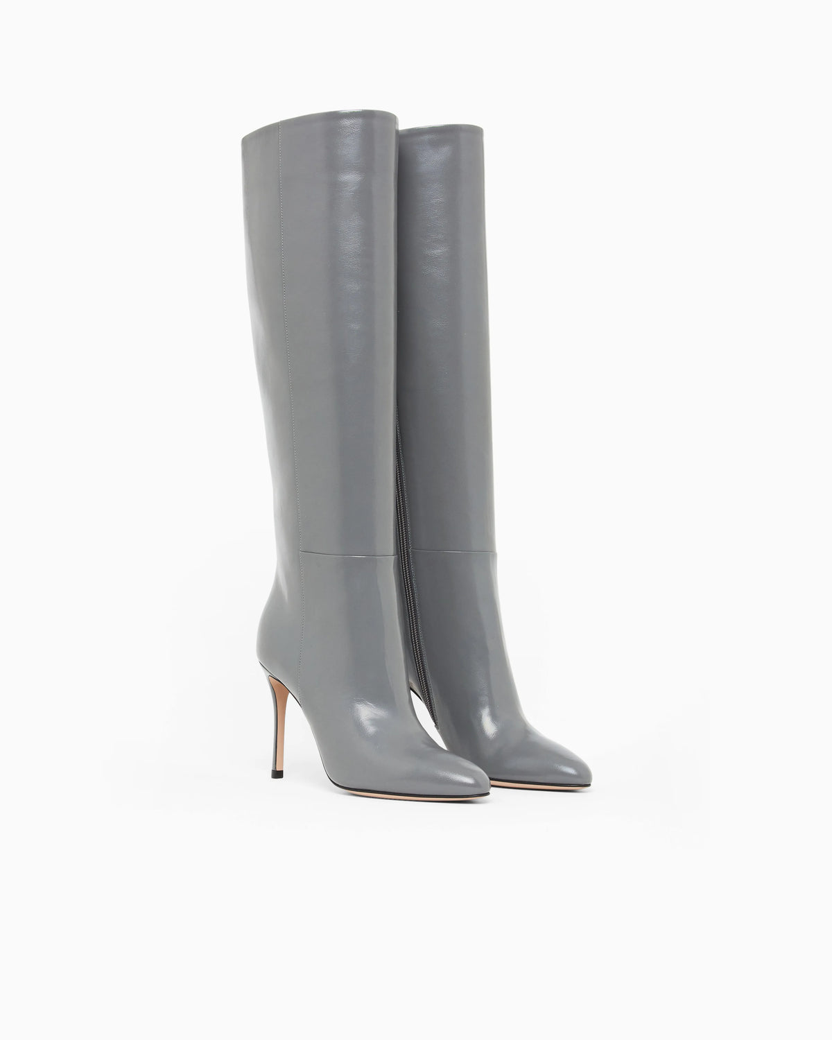 Patent leather high-heeled boots
