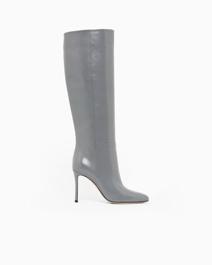 Patent leather high-heeled boots