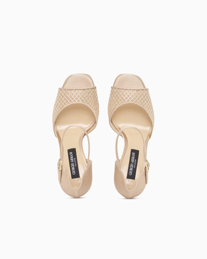 Satin and rhinestone heeled sandals