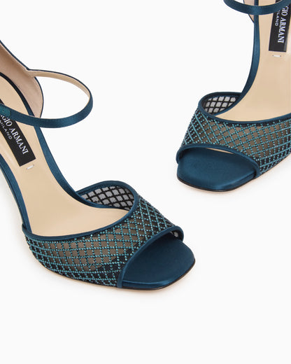 Satin and rhinestone heeled sandals