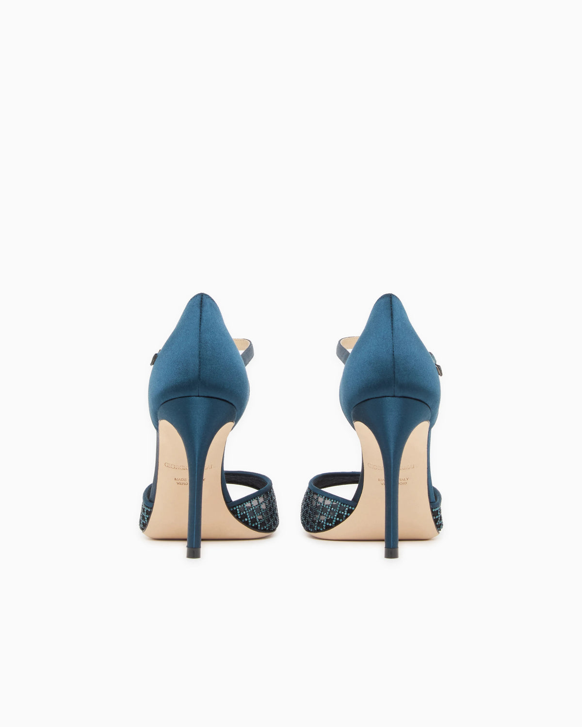 Satin and rhinestone heeled sandals