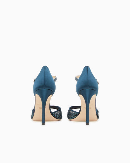 Satin and rhinestone heeled sandals