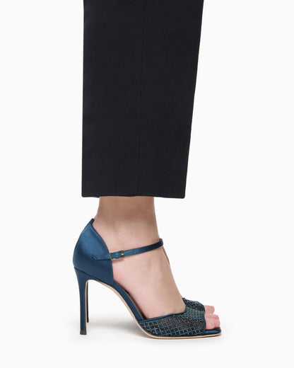 Satin and rhinestone heeled sandals