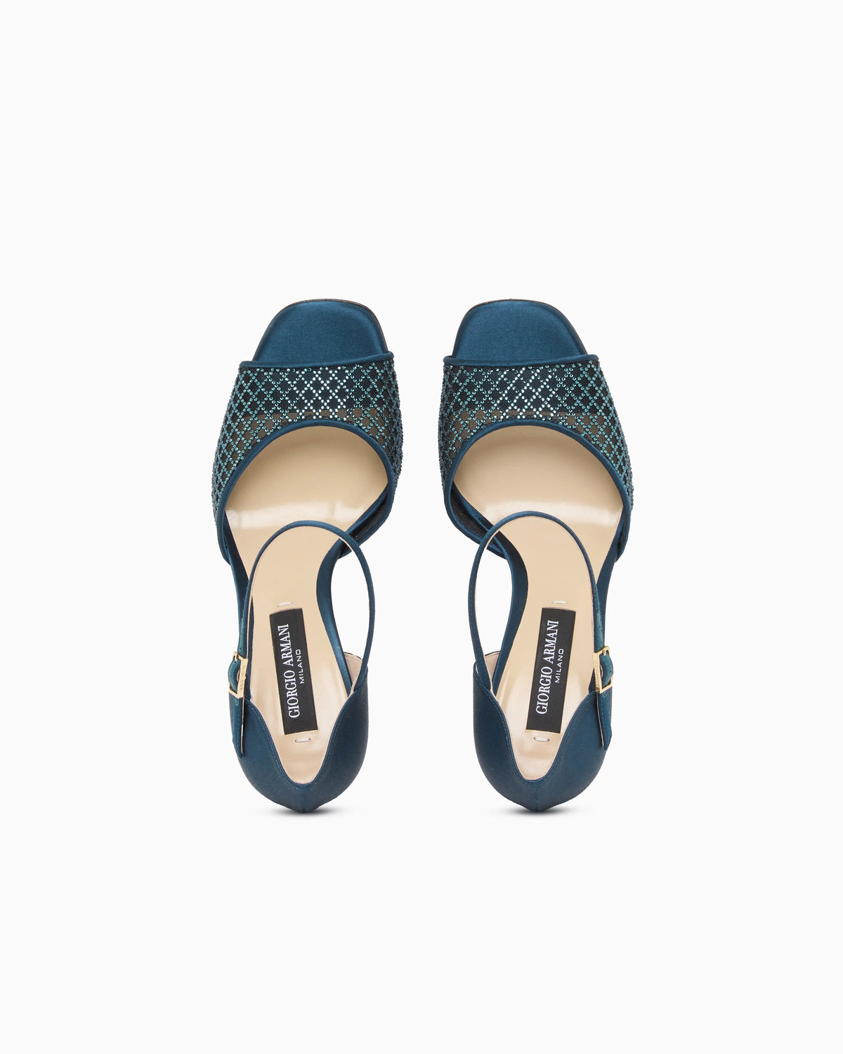 Satin and rhinestone heeled sandals