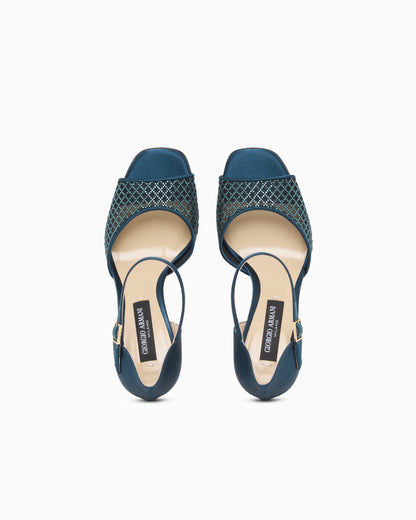 Satin and rhinestone heeled sandals