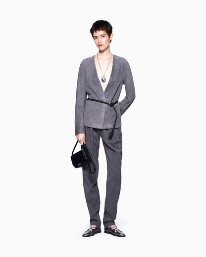 Suede-lambskin shirt jacket with chevron print
