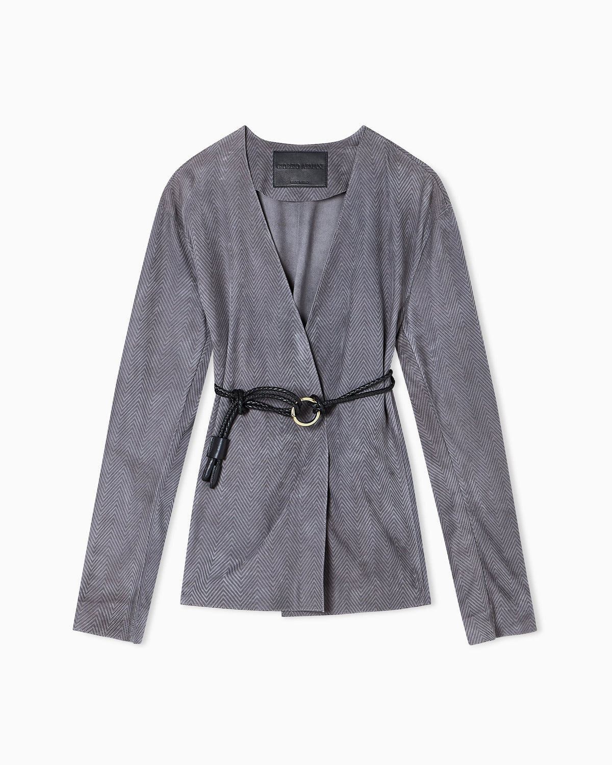 Suede-lambskin shirt jacket with chevron print
