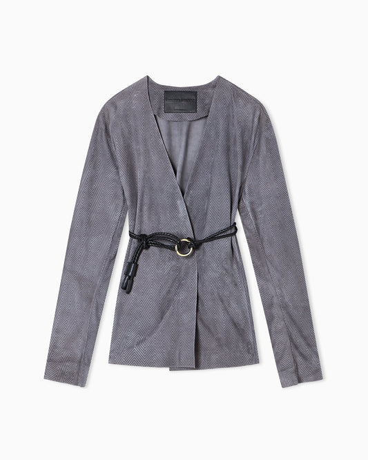 Suede-lambskin shirt jacket with chevron print