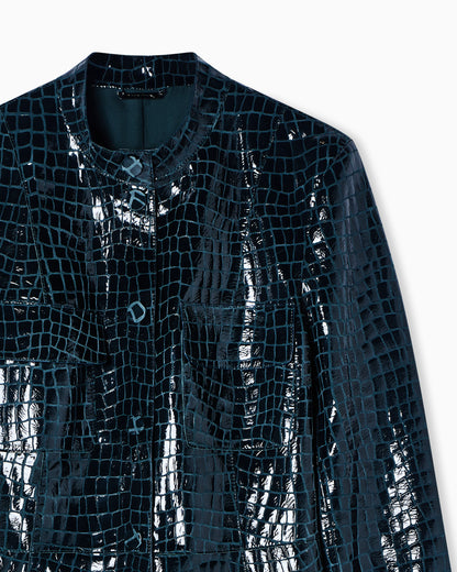 Leather coat with crocodile print