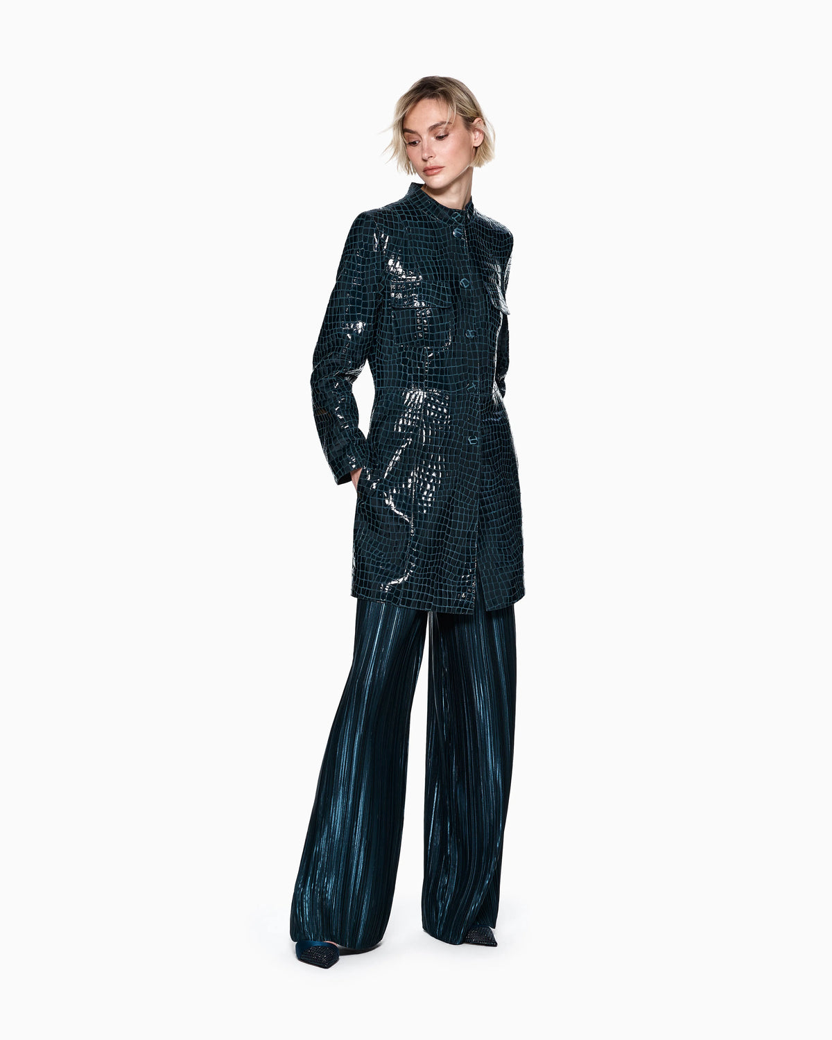 Leather coat with crocodile print