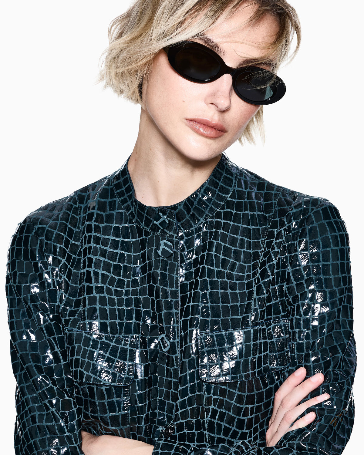 Leather coat with crocodile print