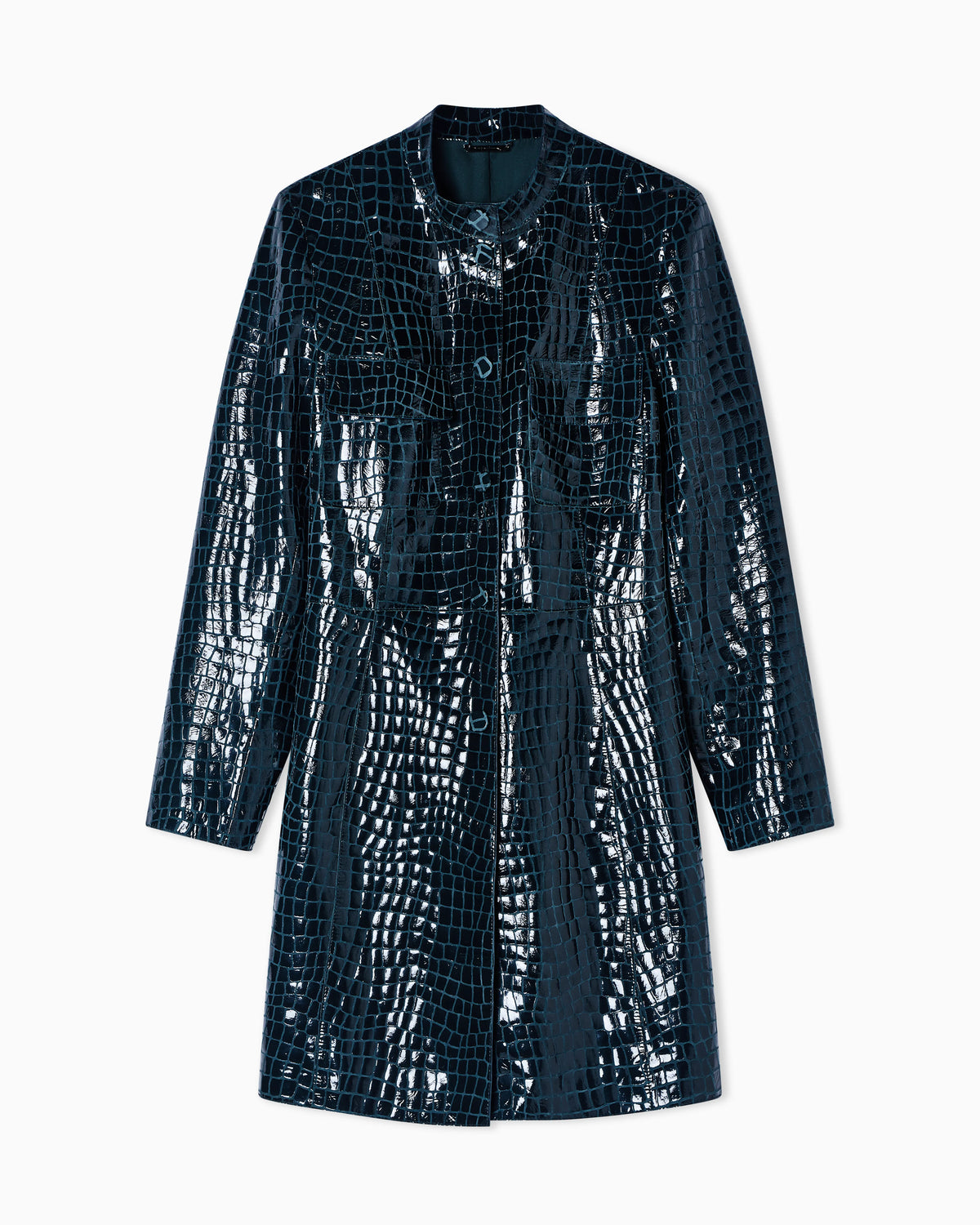 Leather coat with crocodile print