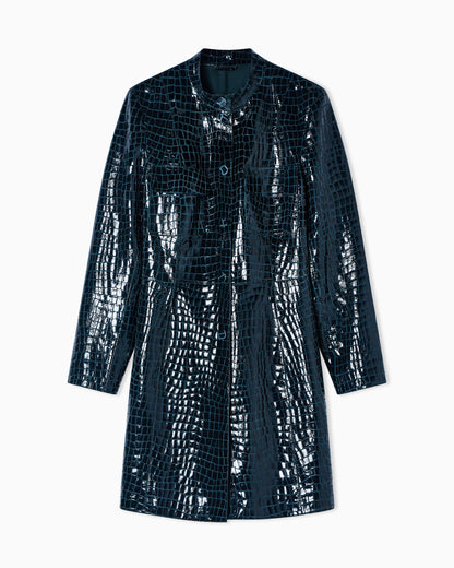 Leather coat with crocodile print
