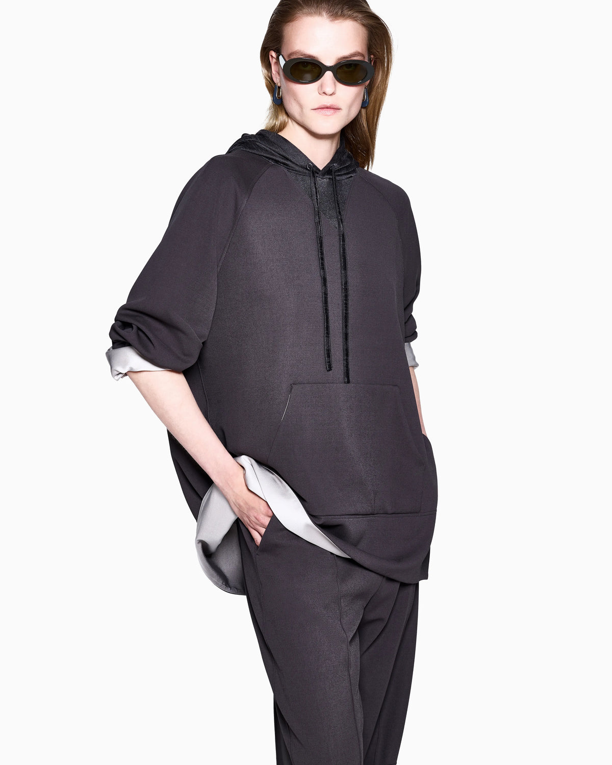 two-tone viscose jersey trousers