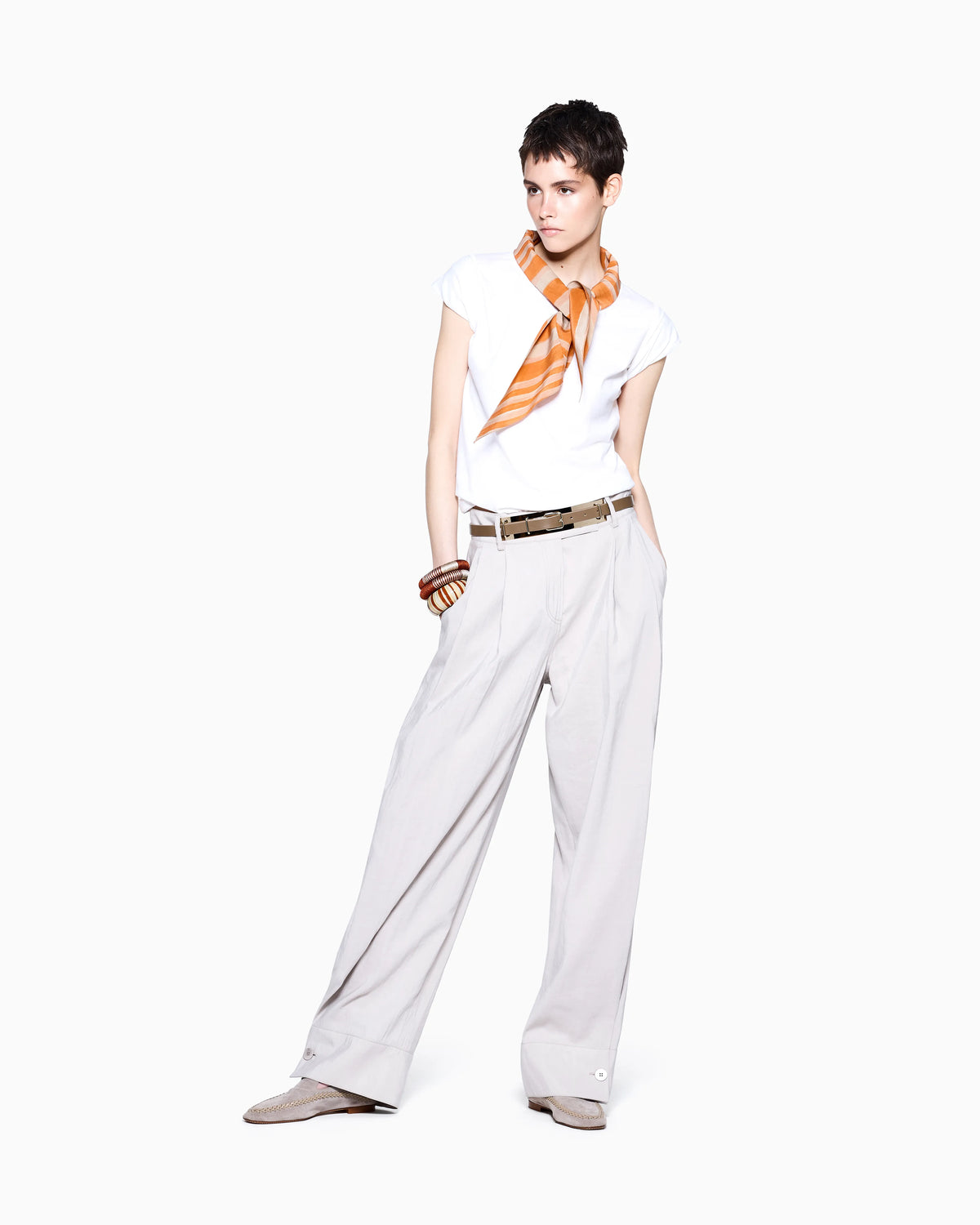 T-shirt with scarf in regenerative cotton jersey