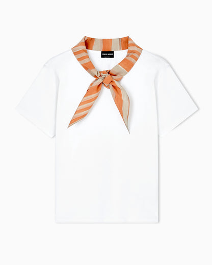 T-shirt with scarf in regenerative cotton jersey