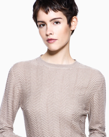 Crew-neck jumper in cashmere and silk chevron