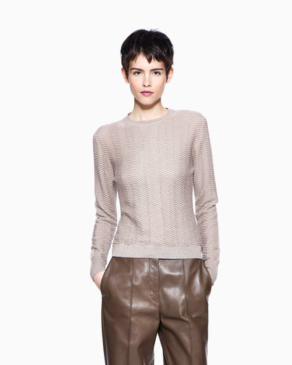 Crew-neck jumper in cashmere and silk chevron