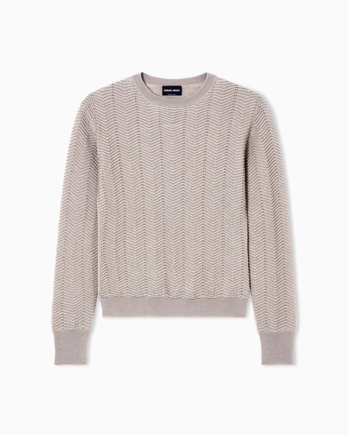 Crew-neck jumper in cashmere and silk chevron