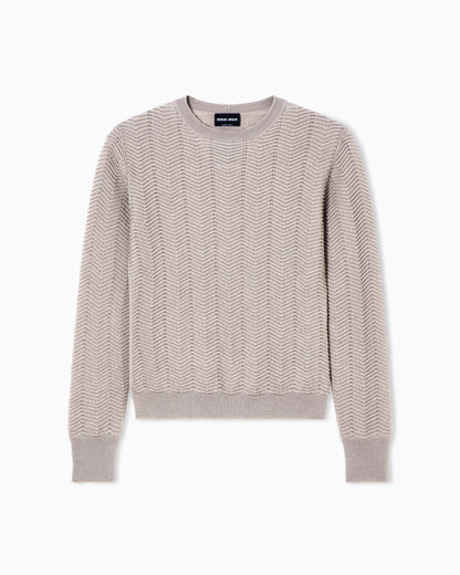 Crew-neck jumper in cashmere and silk chevron