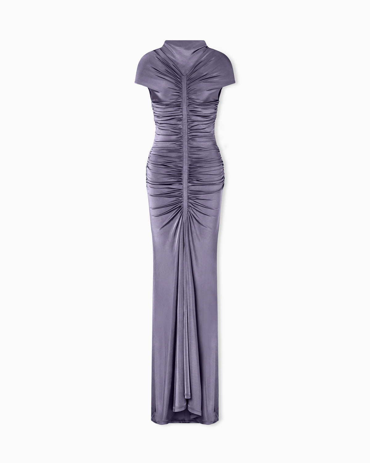 shiny viscose jersey long dress with gathered detail