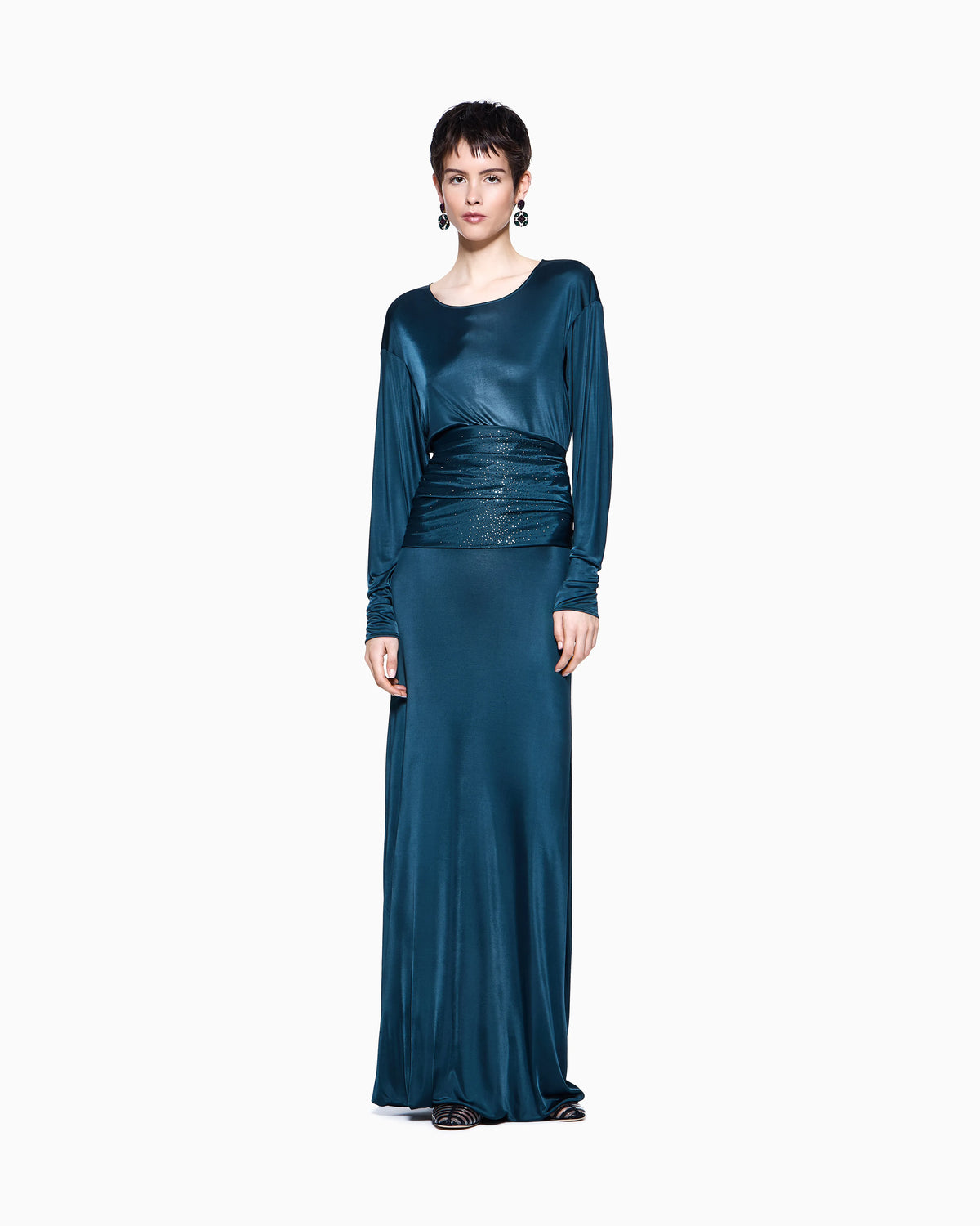 long dress in viscose jersey with rhinestones