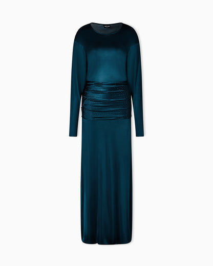 long dress in viscose jersey with rhinestones