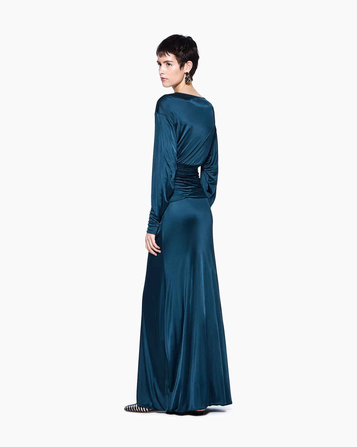 long dress in viscose jersey with rhinestones