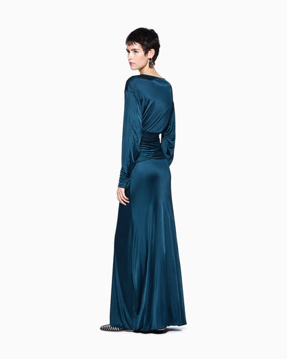 long dress in viscose jersey with rhinestones