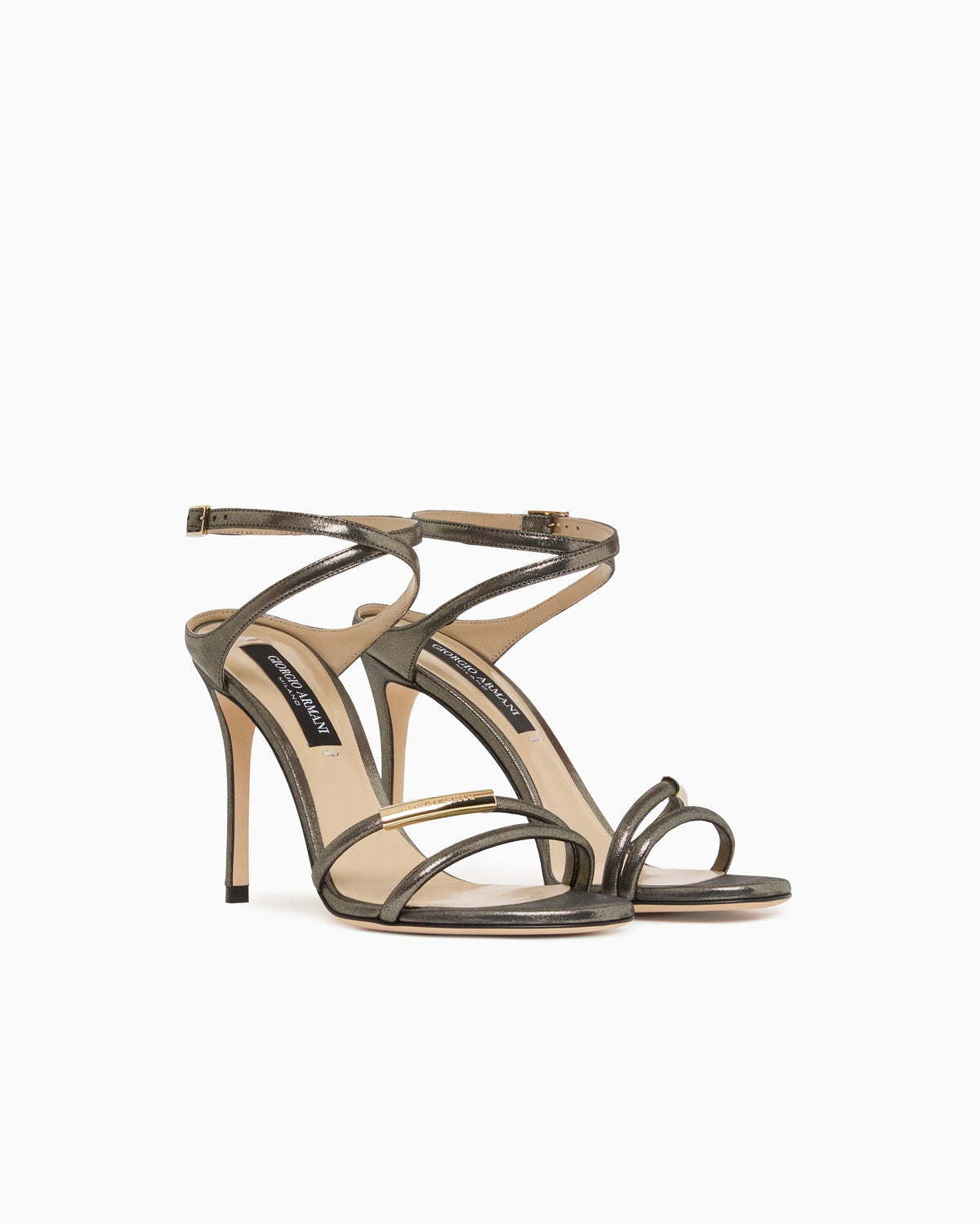 Heeled sandals in sparkling nubuck
