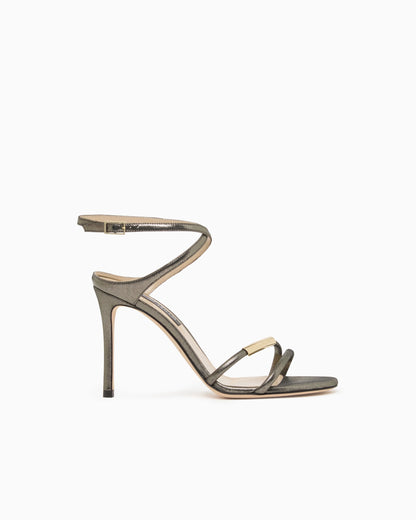 Heeled sandals in sparkling nubuck
