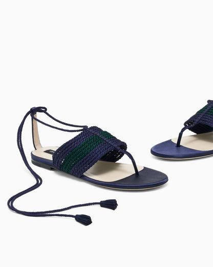 Flat thong sandals in passementerie