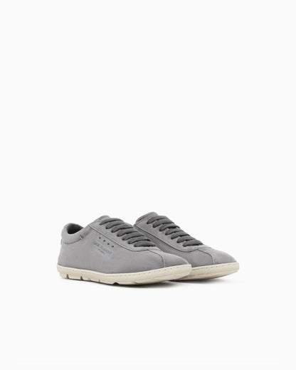 Lace-up sneaker in velour suede with rubber sole